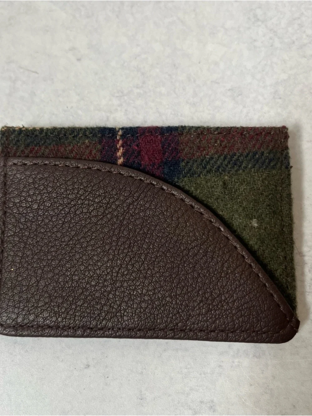 Slim Card Holder Wallet British Bag Company Small Brown Wool Plaid NEW